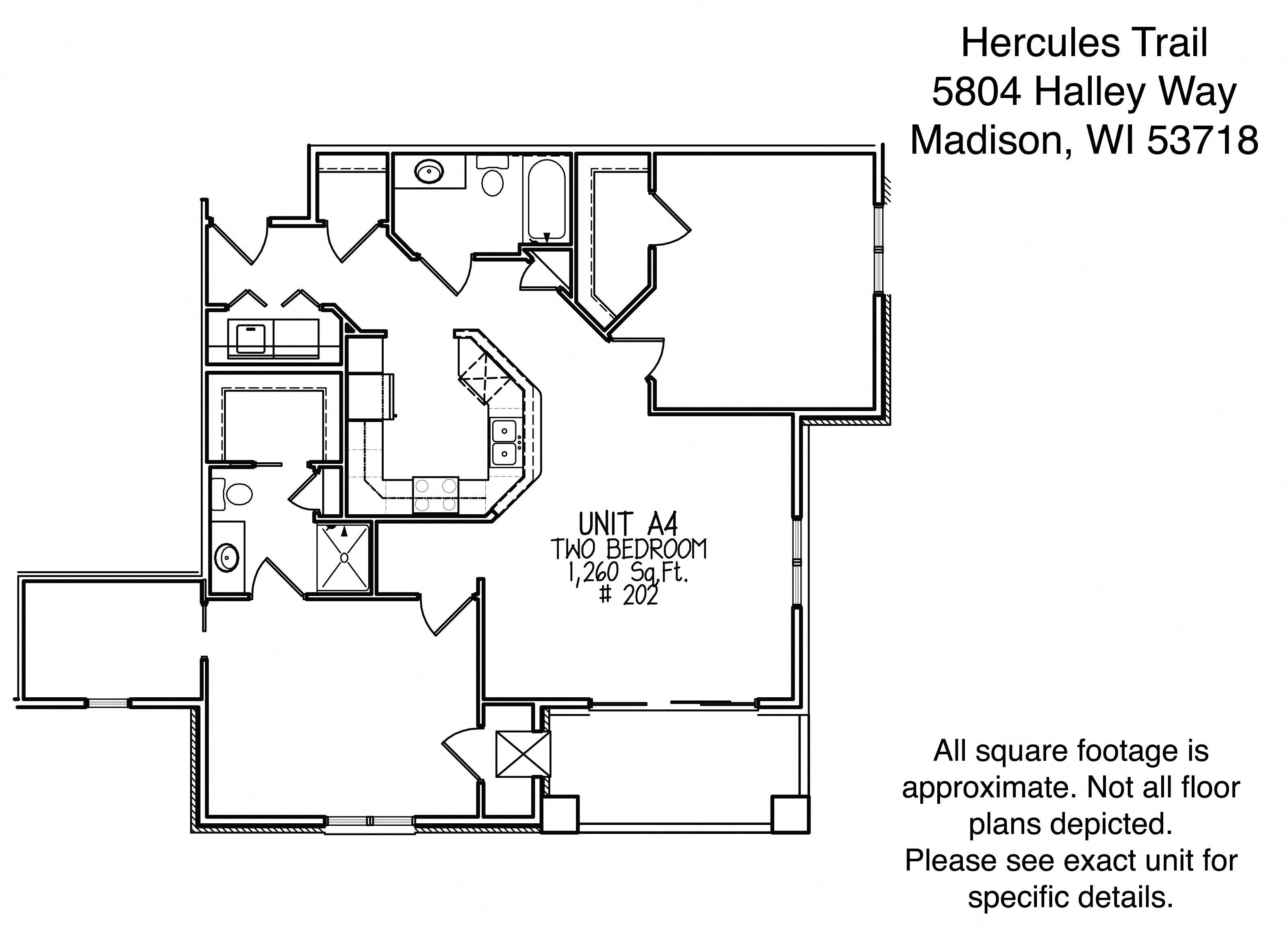 Floor plan for 2 beds, 2 baths, 1260 sqft